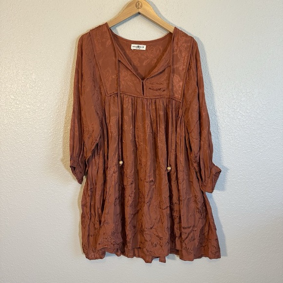 Natural Life Dress Rust Orange Size M Floral Babydoll Mini Boho Gypsie Western - Picture 2 of 9